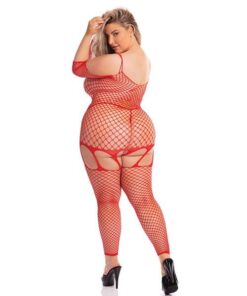 Pink Lipstick In My Head Net Bodystocking Red QN