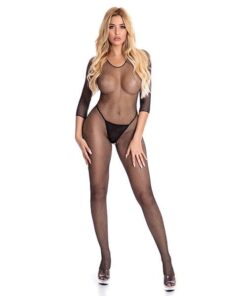 Pink Lipstick Risqué Crotchless Bodystocking Black S/M