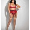 Eyelash Lace Underwire Bra Garter Skirt & G-String Red 1X/2X