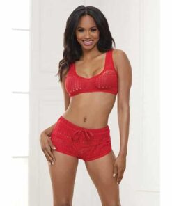 Knit Bralette & Cheeky Shorts Flame Scarlet LG