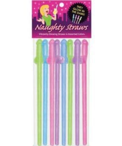 Glow in the Dark Penis Straws - Asst. Colors Pack of 8