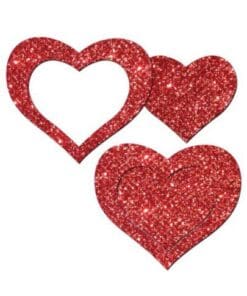 Pastease Glitter Peek a Boob Hearts - Red O/S