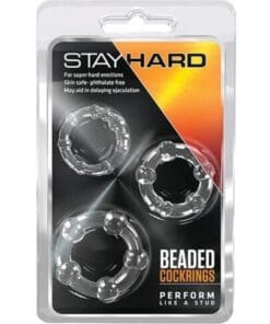 Blush Stay Hard Beaded Cock Rings 3 Pack - Clear