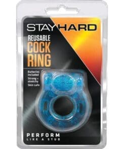 Blush Stay Hard Vibrating Reusable Cock Ring - Blue