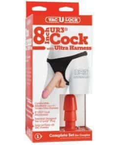 Ultra Harness 2 w/8" Ultraskyn Cock - White