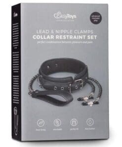 Easy Toys Faux Leather Collar w/Nipple Chains - Black