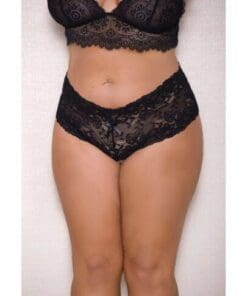 Lace & Pearl Boyshort w/Satin Bow Accents Black 3X/4X