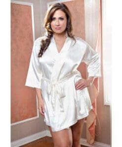 Satin 3/4 Sleeve Robe w/Matching Sash White 1X/2X