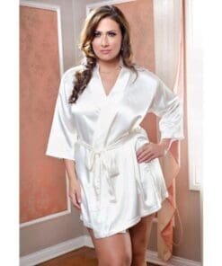 Satin 3/4 Sleeve Robe w/Matching Sash White 3X/4X