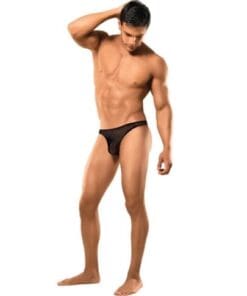 Male Power Stretch Net Pouch Thong Black L/XL