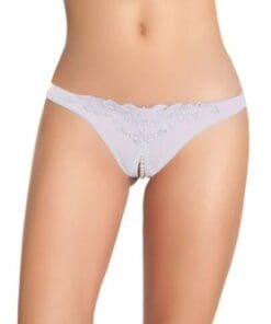 Crotchless Thong w/Pearls White O/S