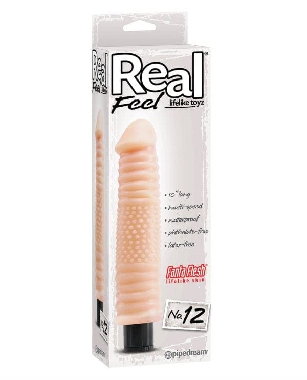 Real Feel No. 12  Long 10" Vibe Waterproof - Mutli-speed Flesh