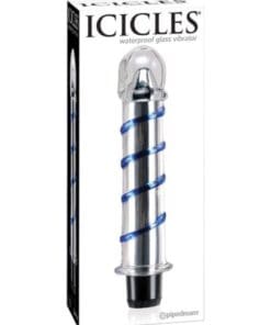 Icicles No. 20 Hand Blown Glass Vibrator Waterproof - Clear w/Blue Swirls