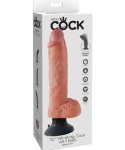 King Cock 10" Vibrating Cock w/Balls - Flesh