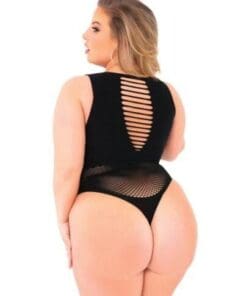 Pink Lipstick Low Blow Cut Out Bodysuit Black QN