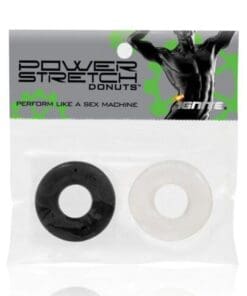 Ignite Power Stretch Donut Cock Ring - Clear/Black Pack of 2