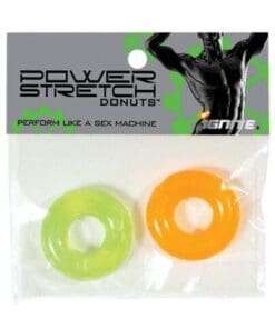 Ignite Power Stretch Donut Cock Ring - Orange/Green Pack of 2