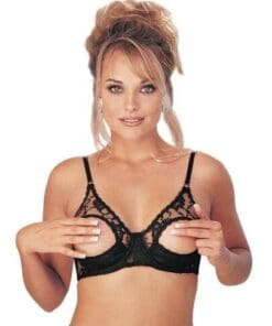 Lace Underwire Open Tip Bra w/Adjustable Straps & Back Black 32