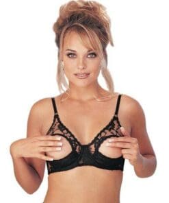 Lace Underwire Open Tip Bra w/Adjustable Straps & Back Black 38