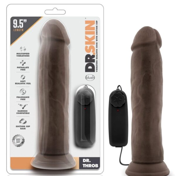 Blush Dr. Skin Dr. Throb 9.5" Cock w/Suction Cup - Chocolate