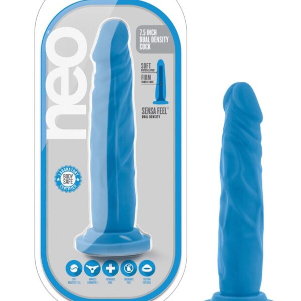 Blush Neo Dual Density 7.5" Cock - Neon Blue