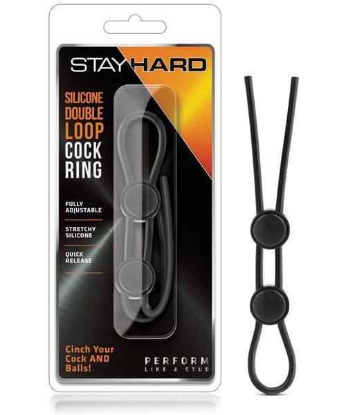 Blush Stay Hard Silicone Double Loop Cock Ring - Black