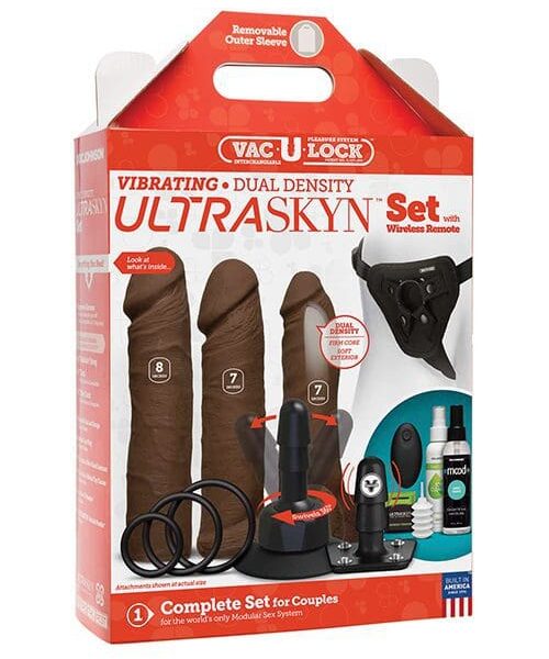 Vac-U-Lock Vibrating Dual Density ULTRASKYN Set w/Wireless Remote - Chocolate