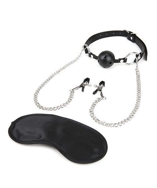 Lux Fetish Breathable Ball Gag w/Adjustable Pressure Nipple Clamps