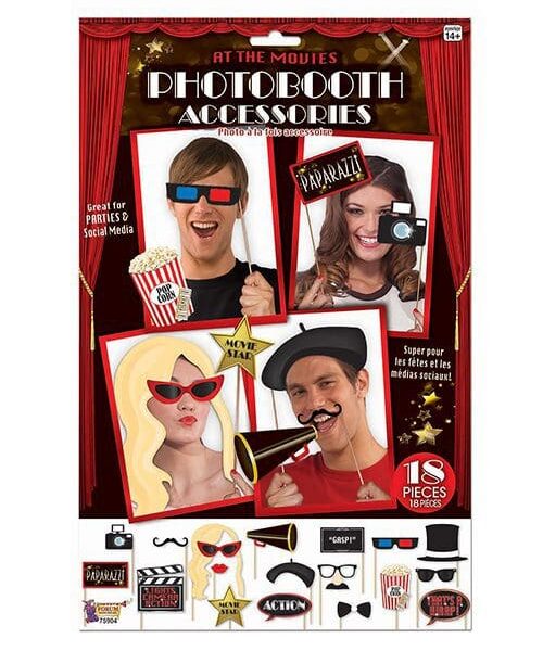 At The Movies Photo Booth Prop Kit - Set of 18 pc