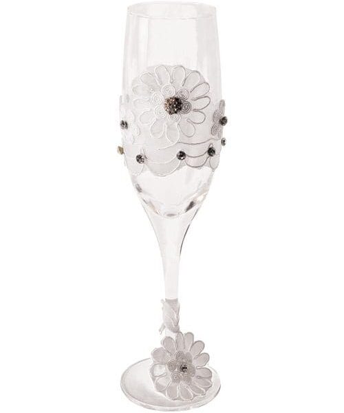 Bride to Be Champagne Glass  w/White Lace Trim