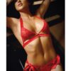 Vixen Cutout Lace Bra & Side Tie Panty Red L/XL