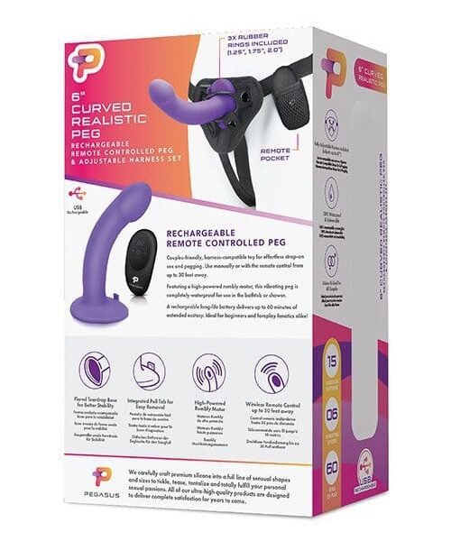 Pegasus 6" Rechargeable Curved Peg w/Adjustable Harness & Remote Set - Purple