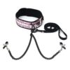 Spartacus Faux Leather Collar & Leash w/Black Nipple Clamps - Pink