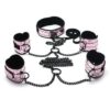 Spartacus Faux Leather Collar to Wrist & Ankle Restraints Bondage Kit w/Leash - Pink