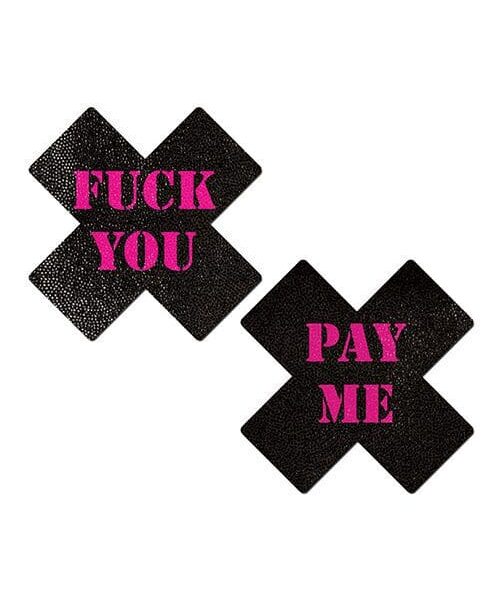 Pastease Premium Fuck You Pay Me Cross - Black/Pink O/S