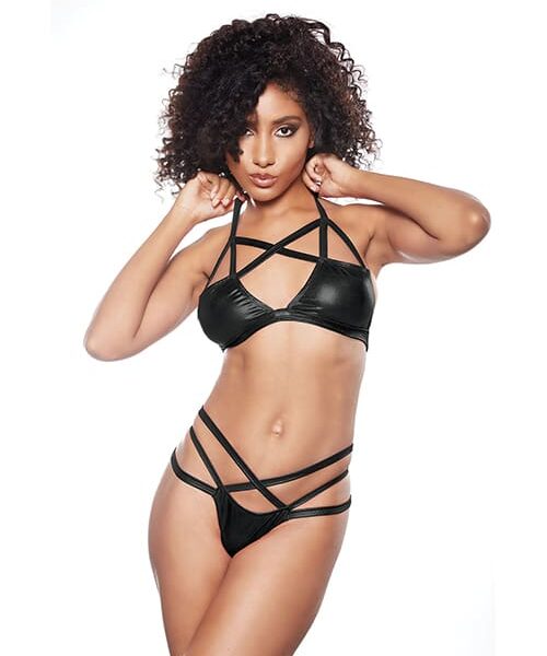 Kitten Sugar & Blush Criss Cross Bralette & Thong Black O/S