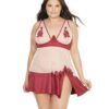 Sheer Nylon & Stretch Satin Babydoll w/Underwire Cups & G-String Merlot/Nude 3X/4X