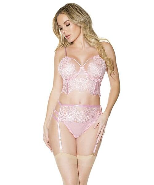 Crystal Pink Longline Bra Garter Belt & Panty Pink SM