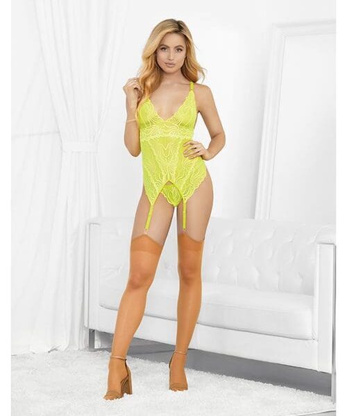 Neons Bustier w/Nude Hose & G-String Neon Lime LG