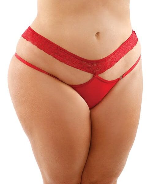 Bottoms Up Ren Microfiber Bikini Panty w/Lace Waist Red QN