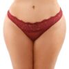 Bottoms Up Ivy Eyelash Lace Panty w/Criss Cross Back & Bow Trims Garnet QN