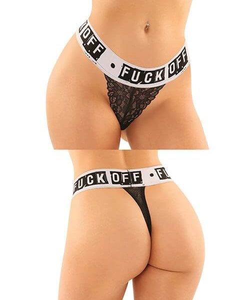 Vibes Buddy Fuck Off Lace Boy Brief & Lace Thong Black L/XL