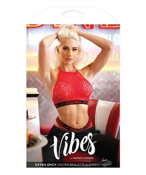 Vibes Extra Spicy Halter Bralette & Cheeky Panty Chili Red M/L