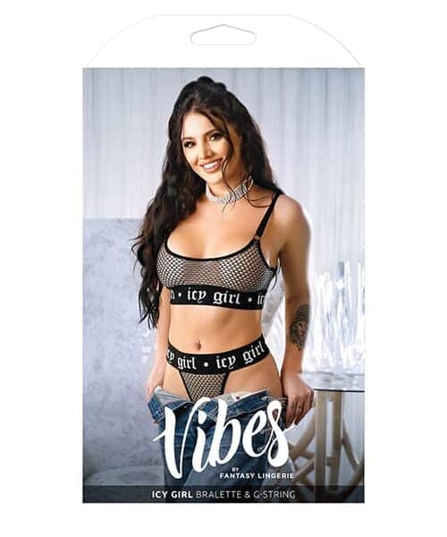 Vibes Icy Girl Metallic Fishnet Bralette & G-String Black M/L