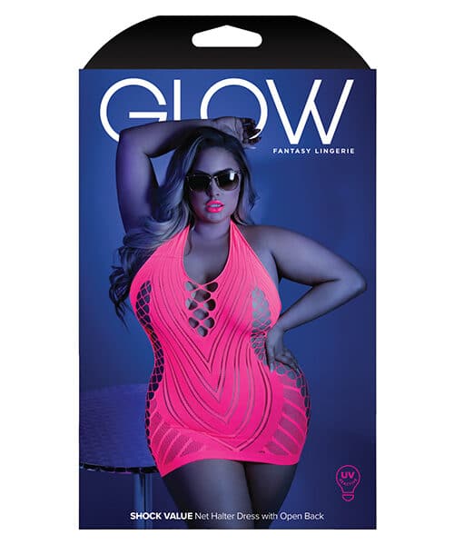 Glow Black Light Net Halter Dress Neon Pink QN