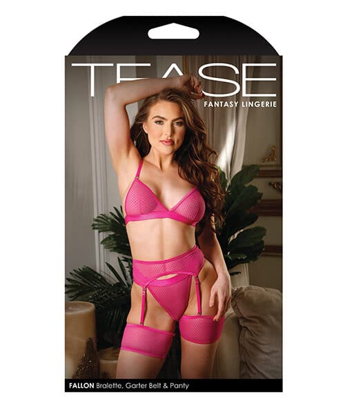 Tease Fallon Geometric Bralette, Garter Belt & Panty Pink L/XL