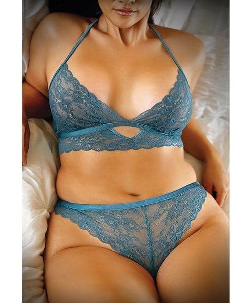 Vixen Teal Me About it Scalloped Lace Bralette w/Panty Teal QN