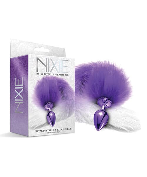 Nixie Metal Butt Plug w/Faux Fur Tail - Purple Metallic