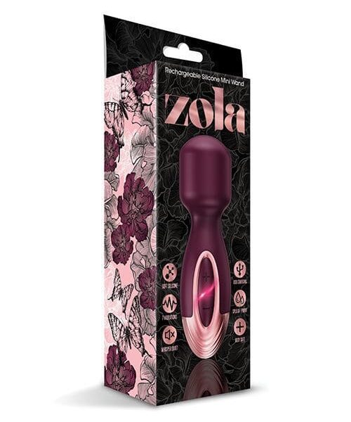 Zola Rechargeable Silicone Mini Wand - Burgundy/Rose Gold