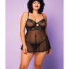 Soft Mesh Babydoll & G-String Black 1X